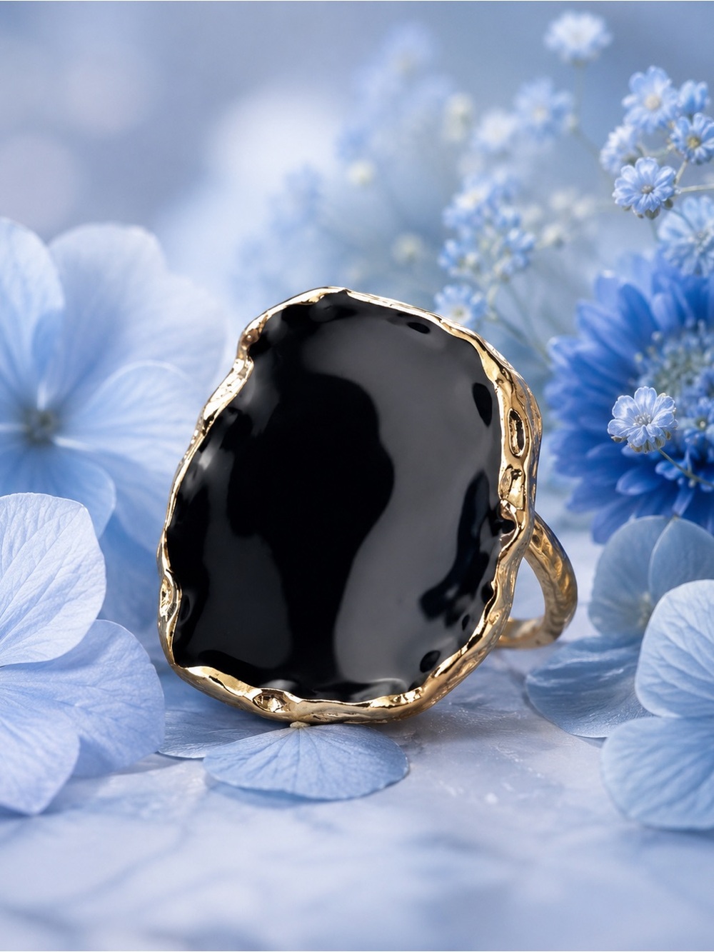 Elegant Black Onyx Gold-Plate Statement Ring
